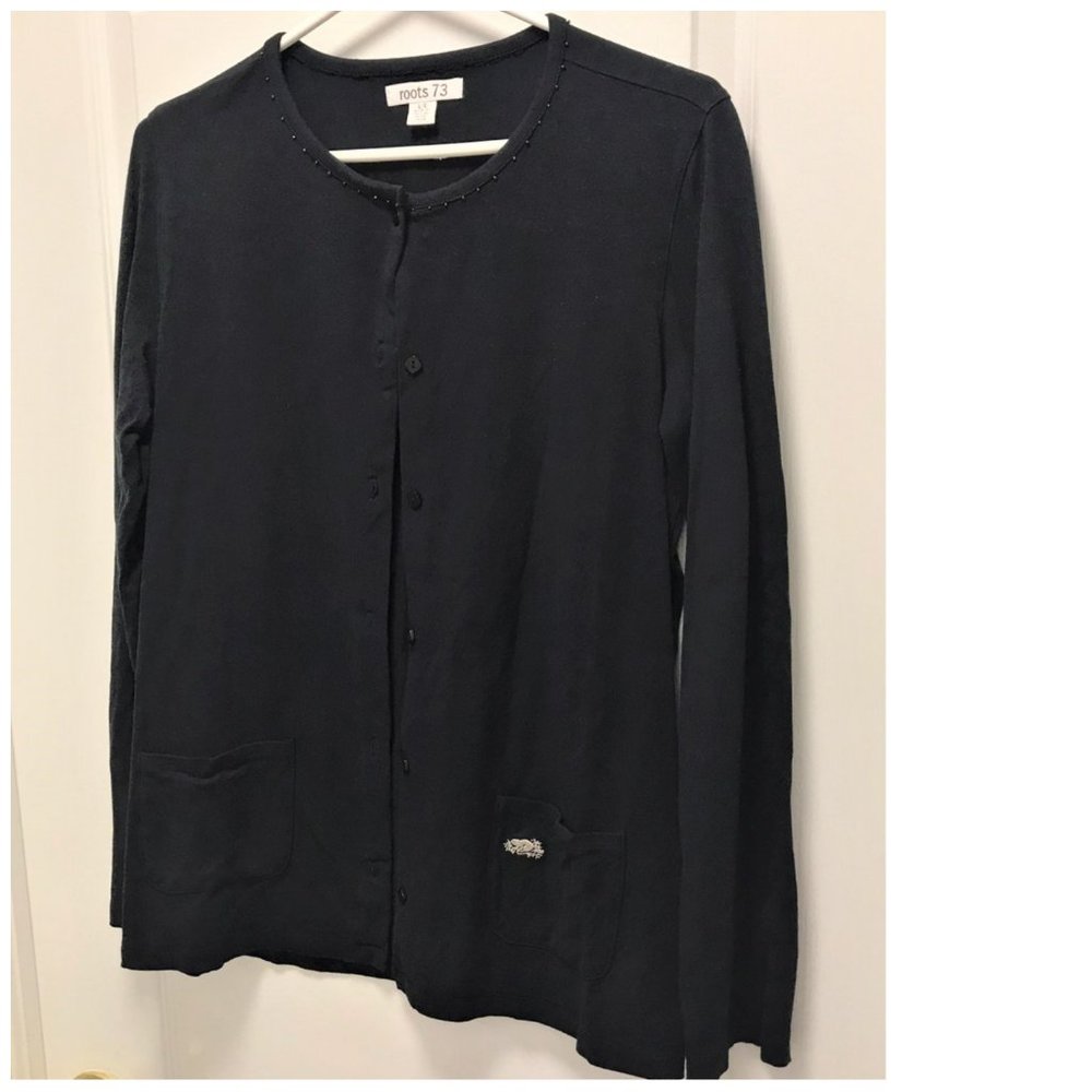 Roots Black Cotton Cardigan Long Sleeve Size L
